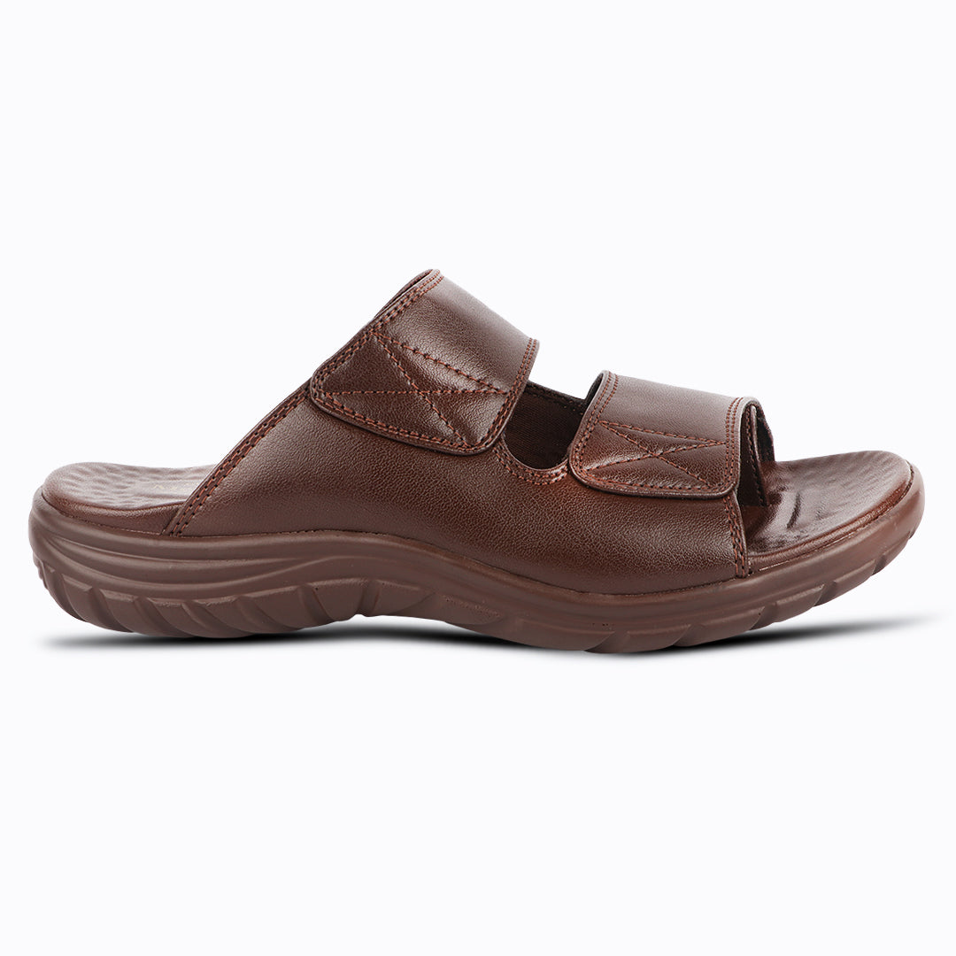 Medifeet Dual Strap Leather Slippers for Men, (Extra Comfortable with Arch Support)