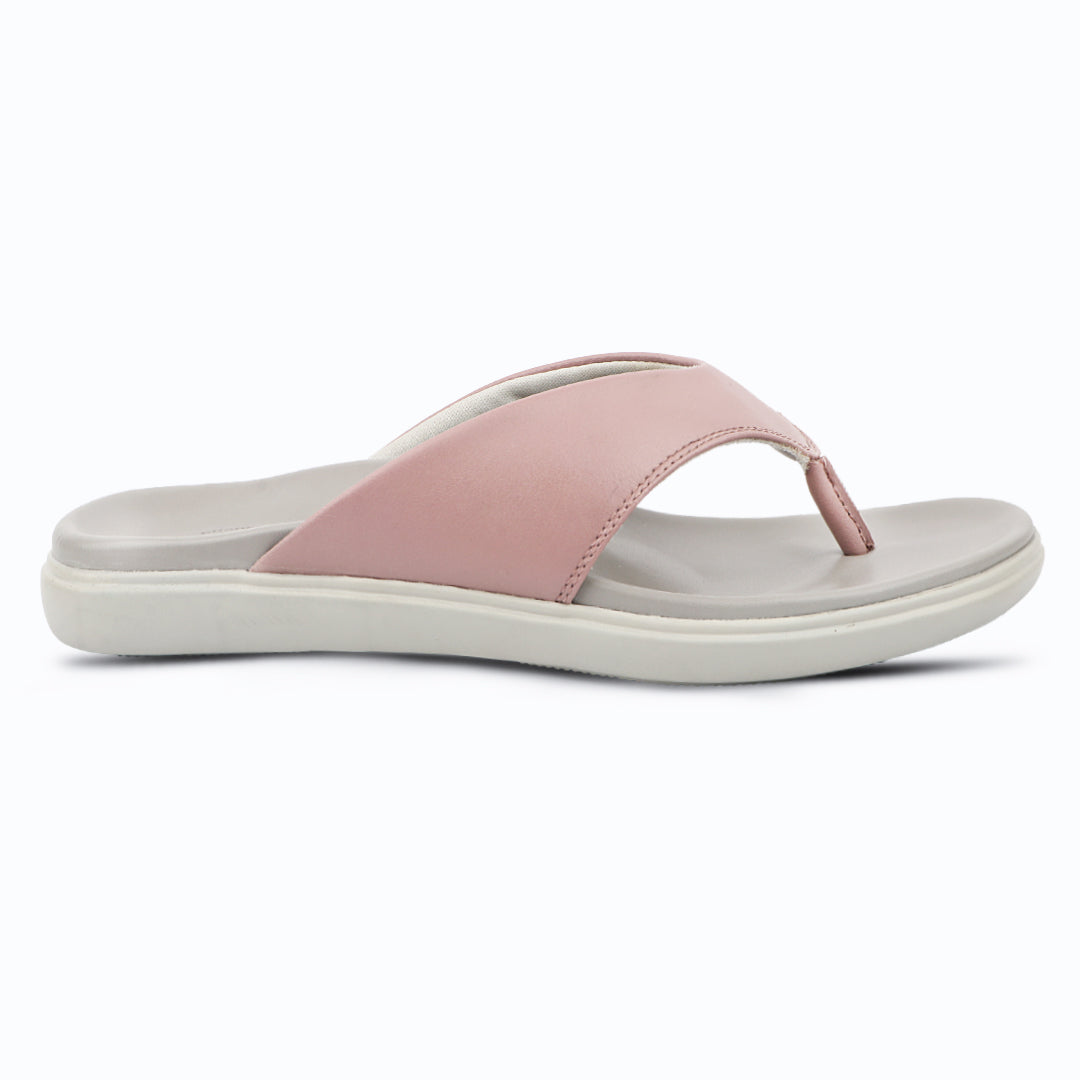 Cushioned V Strap Leather Slippers for Women