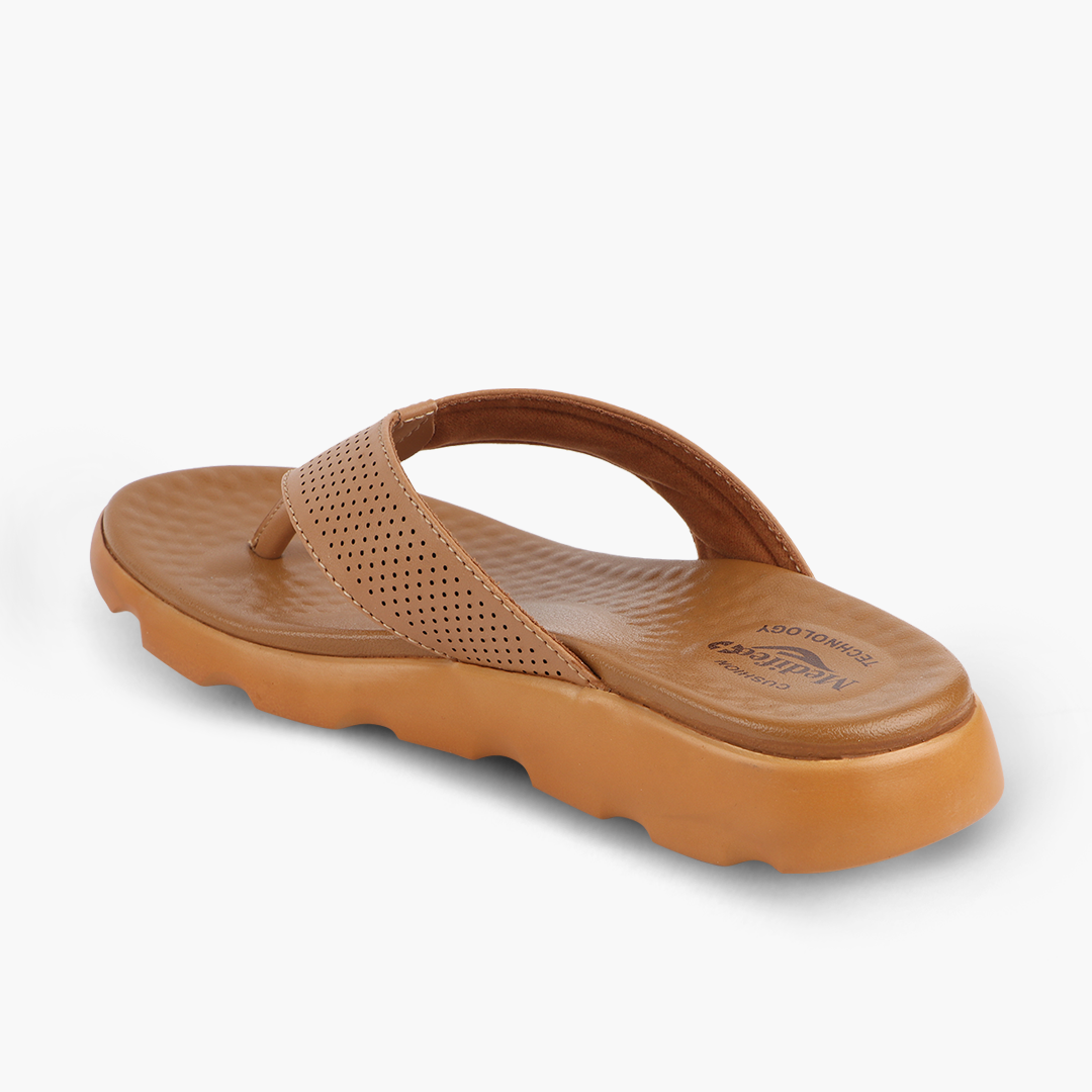 Broad Strap, Cushioned Leather Slippers for Women