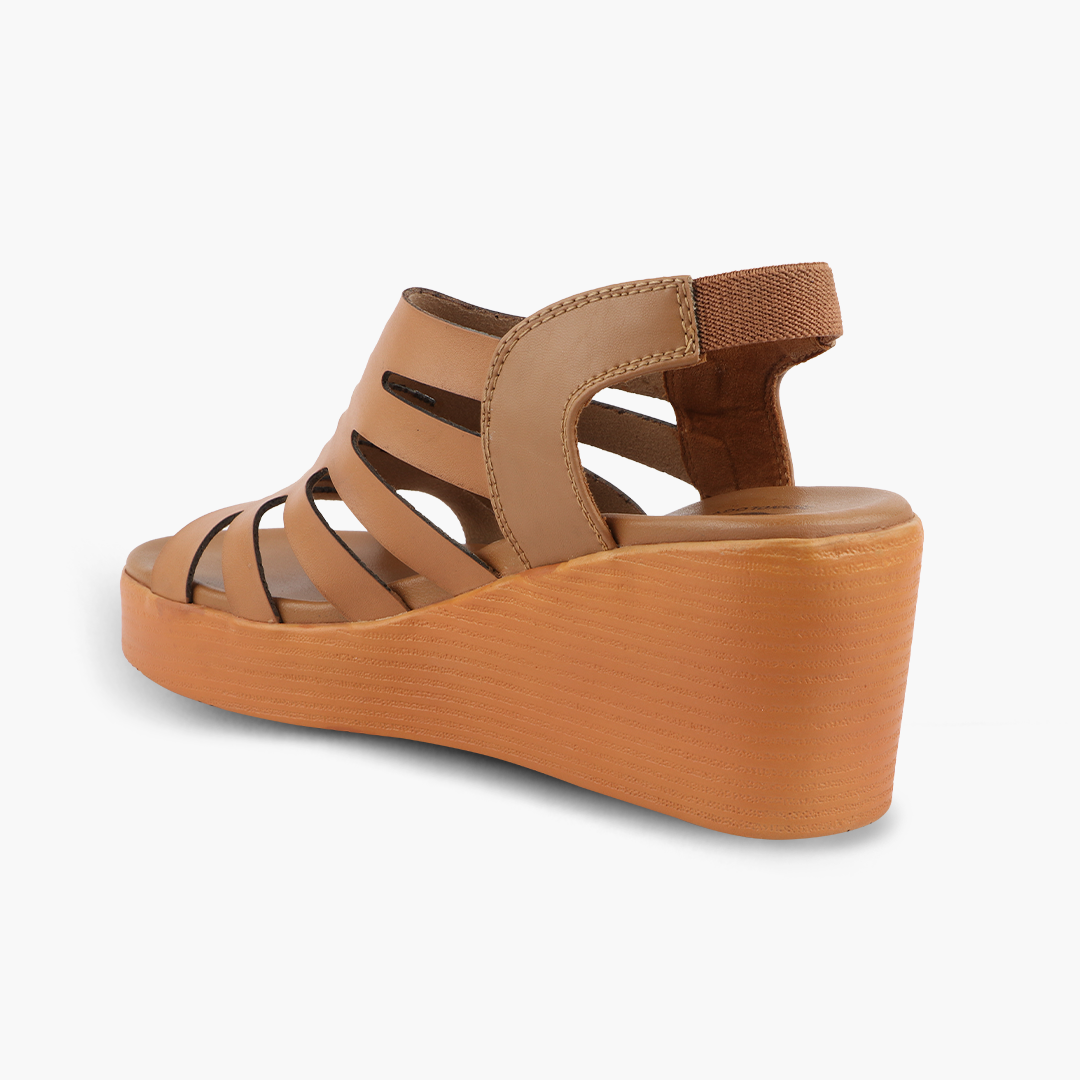 Wedge Heel Women’s Leather Sandals with Arch Support