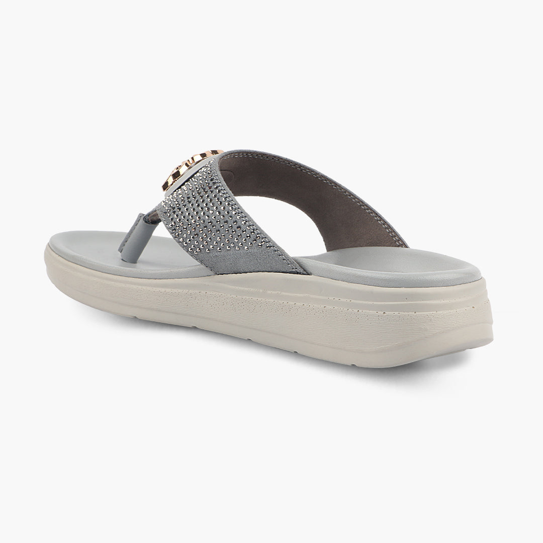 Medifeet Stylish Stone and Comfy Slippers for Women with Midsole Arch Support