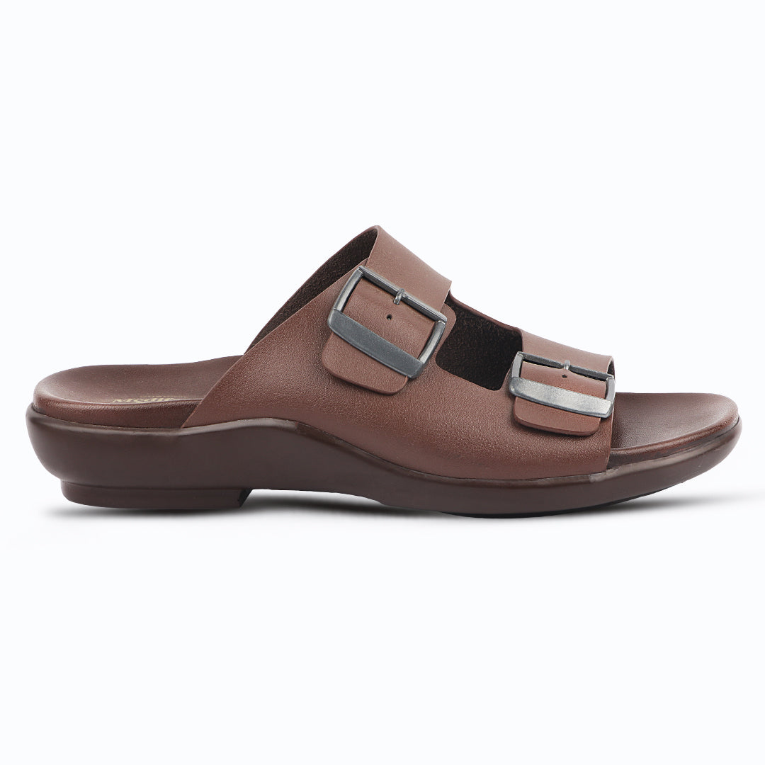 Medifeet Dual Buckle Leather Slippers for Men(Extra Comfortable with Arch Support)