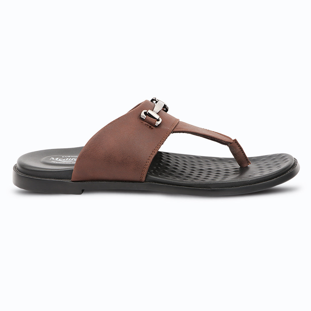 Medifeet Men's Leather Comfort Flip Flops | Soft Footbed | Anti-Slip Sole | Everyday Casual Wear