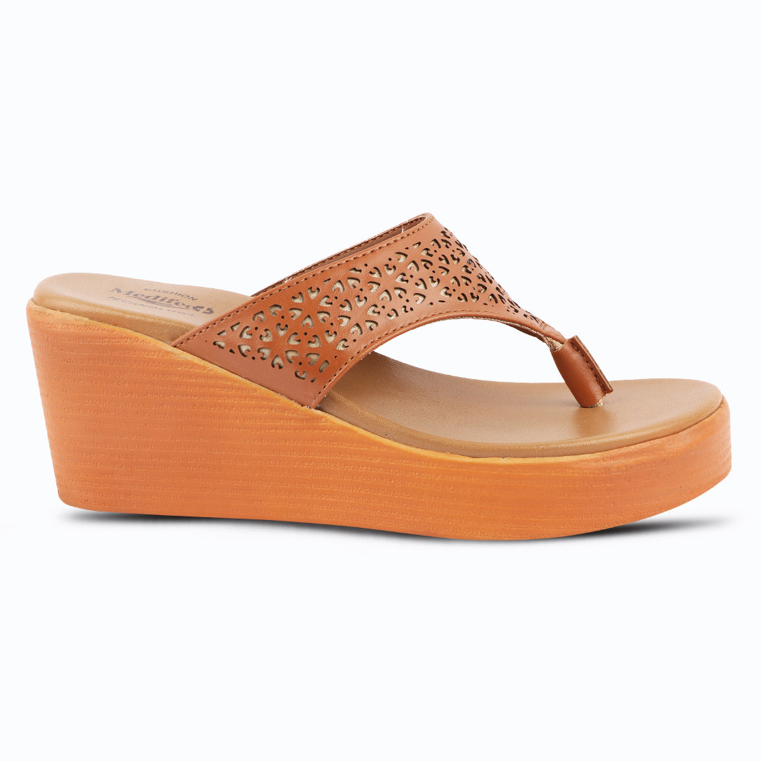 Medifeet Women’s Comfort Wedge Toe-Post Sandals | Cushioned Footbed | Stylish Laser-Cut Upper | Lightweight Platform Heels