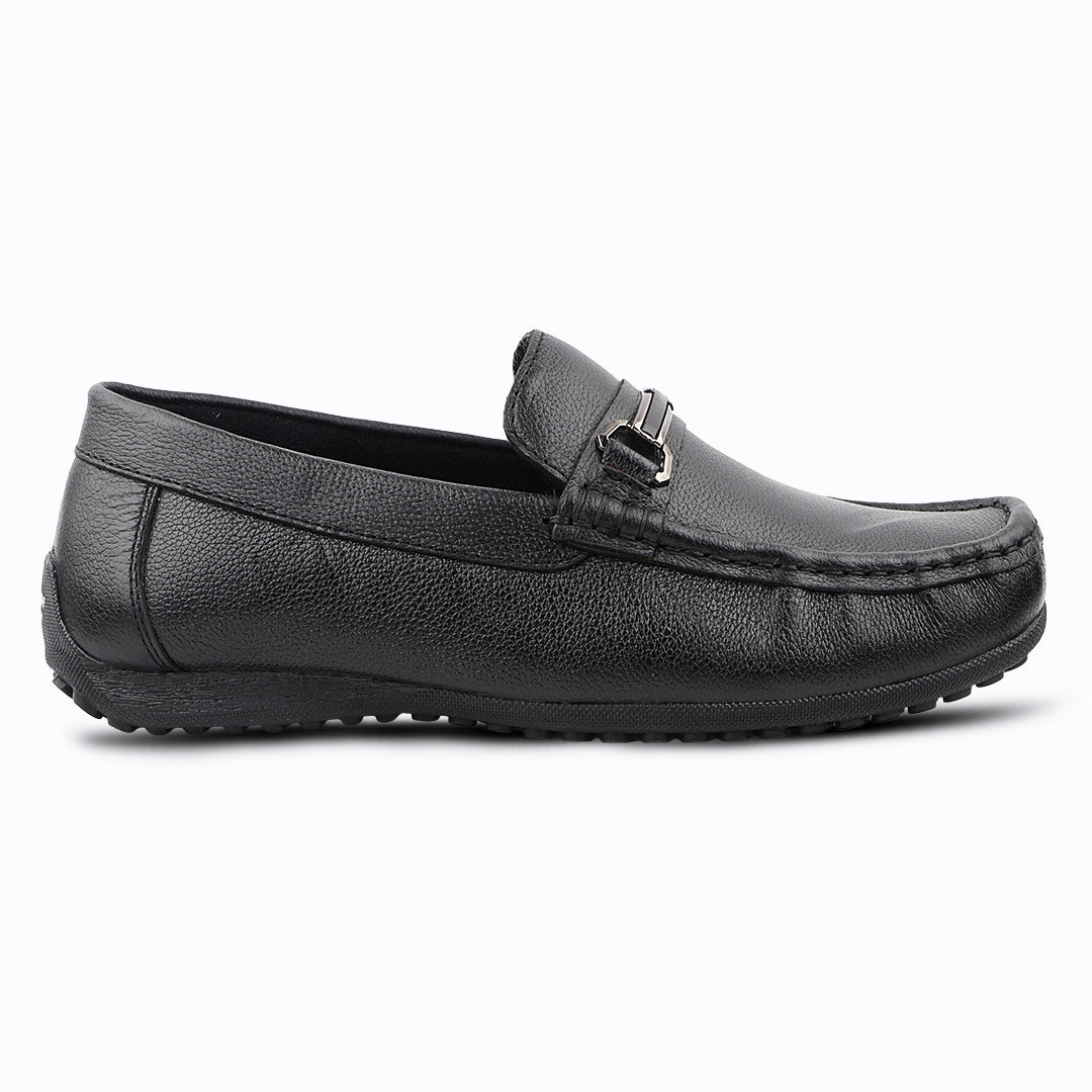 Medifeet Comfort Loafers with Metal Buckle Black Genuine Leather Shoe for Men's