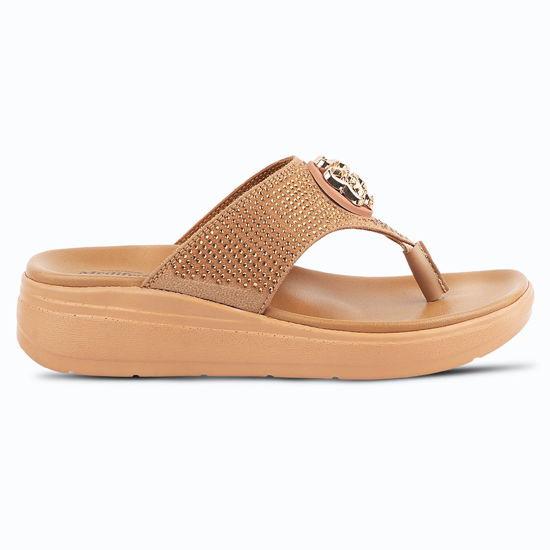 Medifeet Stylish Stone and Comfy Slippers for Women with Midsole Arch Support