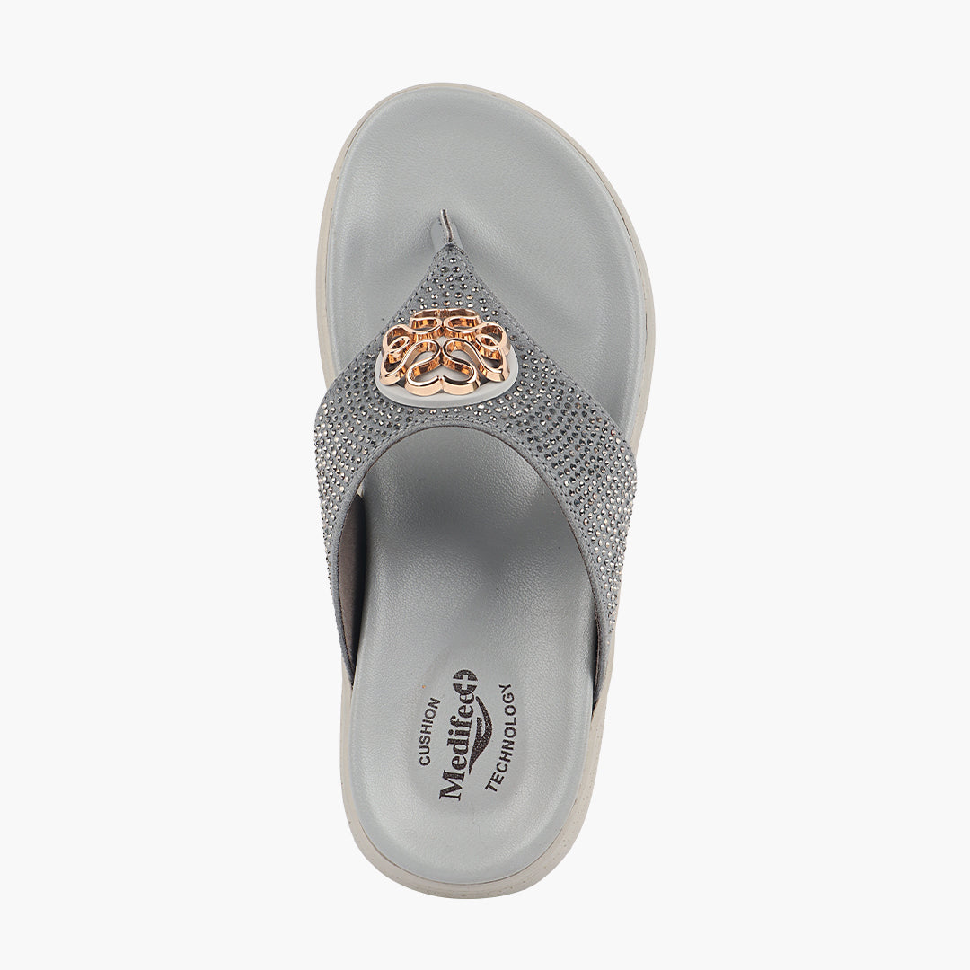 Medifeet Stylish Stone and Comfy Slippers for Women with Midsole Arch Support