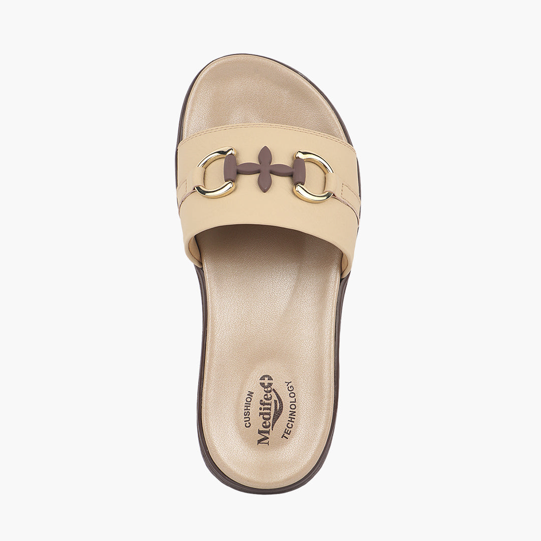 Medifeet Classic Leather Slide for Women (Cushioned Footbed & Arch Support)