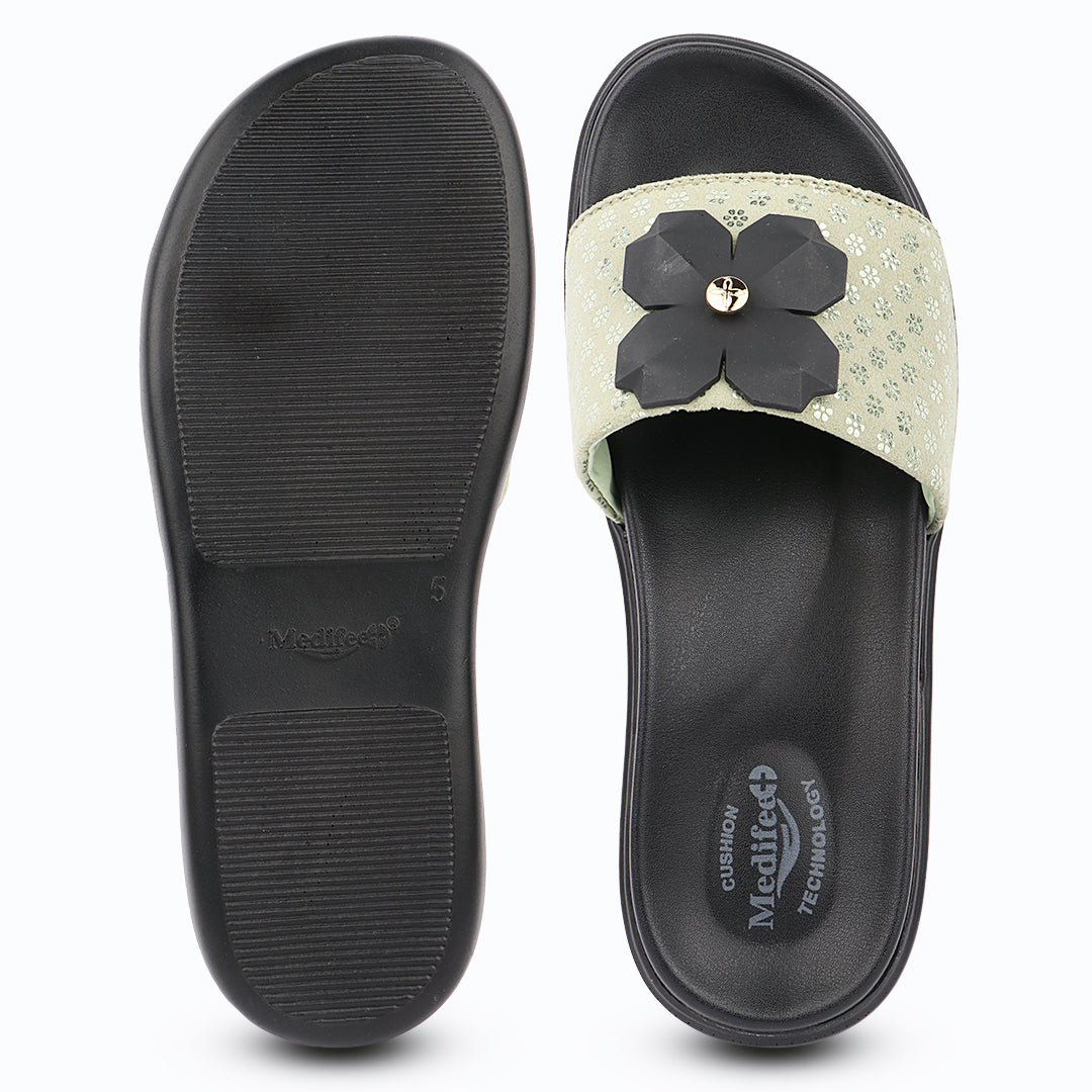 Medifeet Orthopedic Trendy Slides With Arch Support For Women's | Soft Cushion Sole Flats | Fashion Floral Footwear