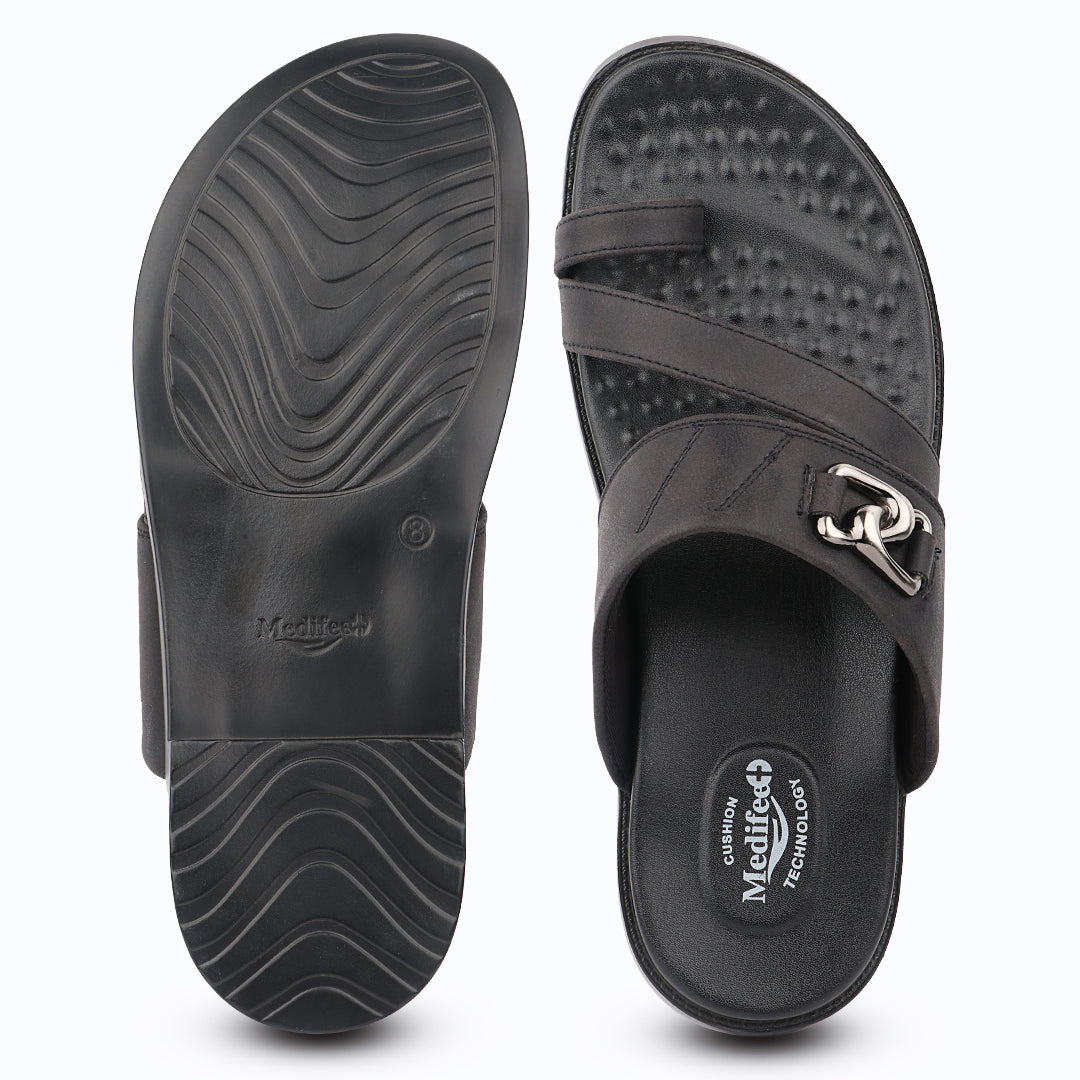 Medifeet Men's Comfort Toe Ring Sandals | Premium Orthopedic Support | Soft Cushioned Footbed | Lightweight Flexible Sole | Elegant Everyday Walking Sandals |