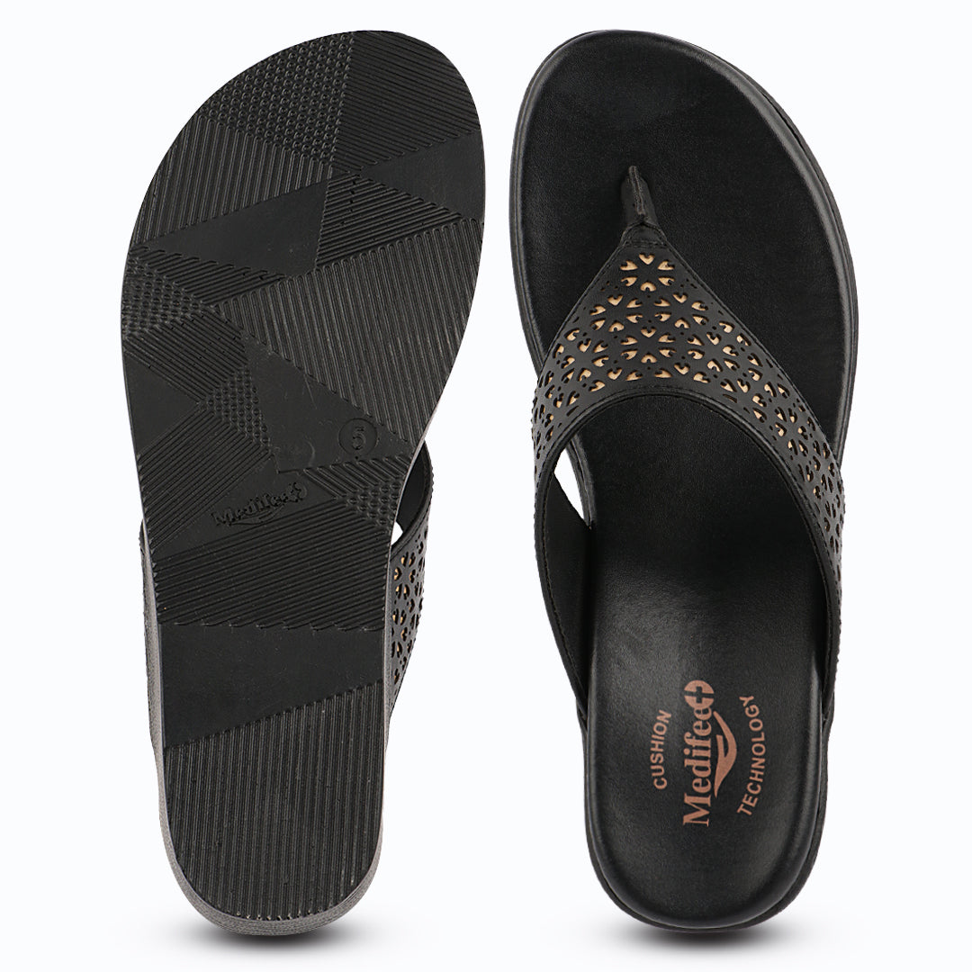 Medifeet Women’s Comfort Wedge Toe-Post Sandals | Cushioned Footbed | Stylish Laser-Cut Upper | Lightweight Platform Heels