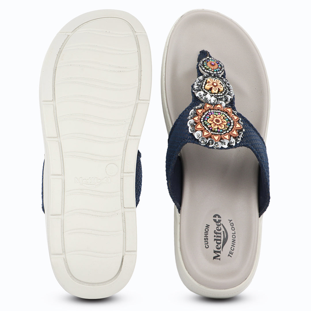 Medifeet Women’s Orthopedic Sandals with Arch Support – Comfortable Beaded Slip-On Flats