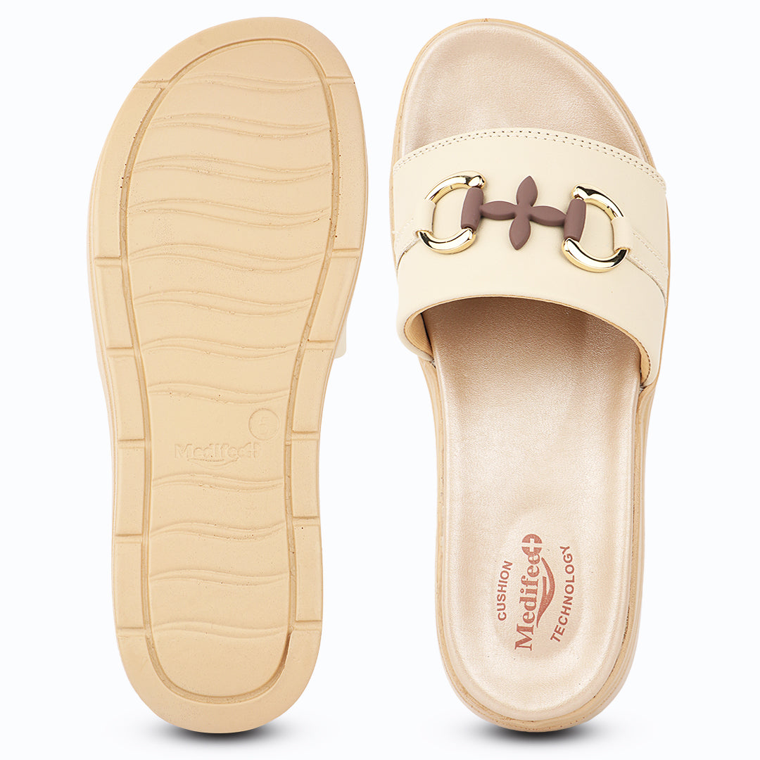Medifeet Classic Leather Slide for Women (Cushioned Footbed & Arch Support)