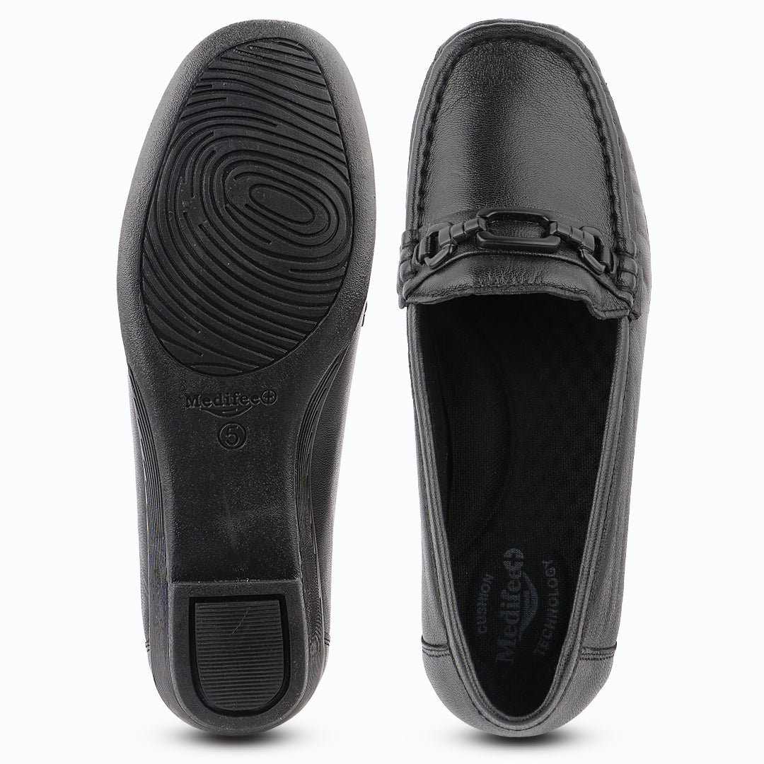Medifeet Women’s Comfort Loafers – Genuine Leather Slip-On Flats with Arch Support & Cushioned Insole