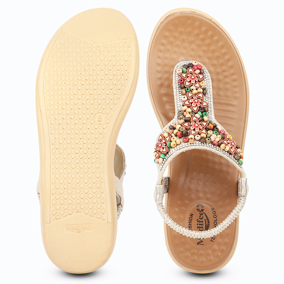 Medifeet Beaded Sandals for Women With Cushion Technology | Lightweight Orthopedic Cushion Flip-Flops | Fashion Meets All-Day Comfort
