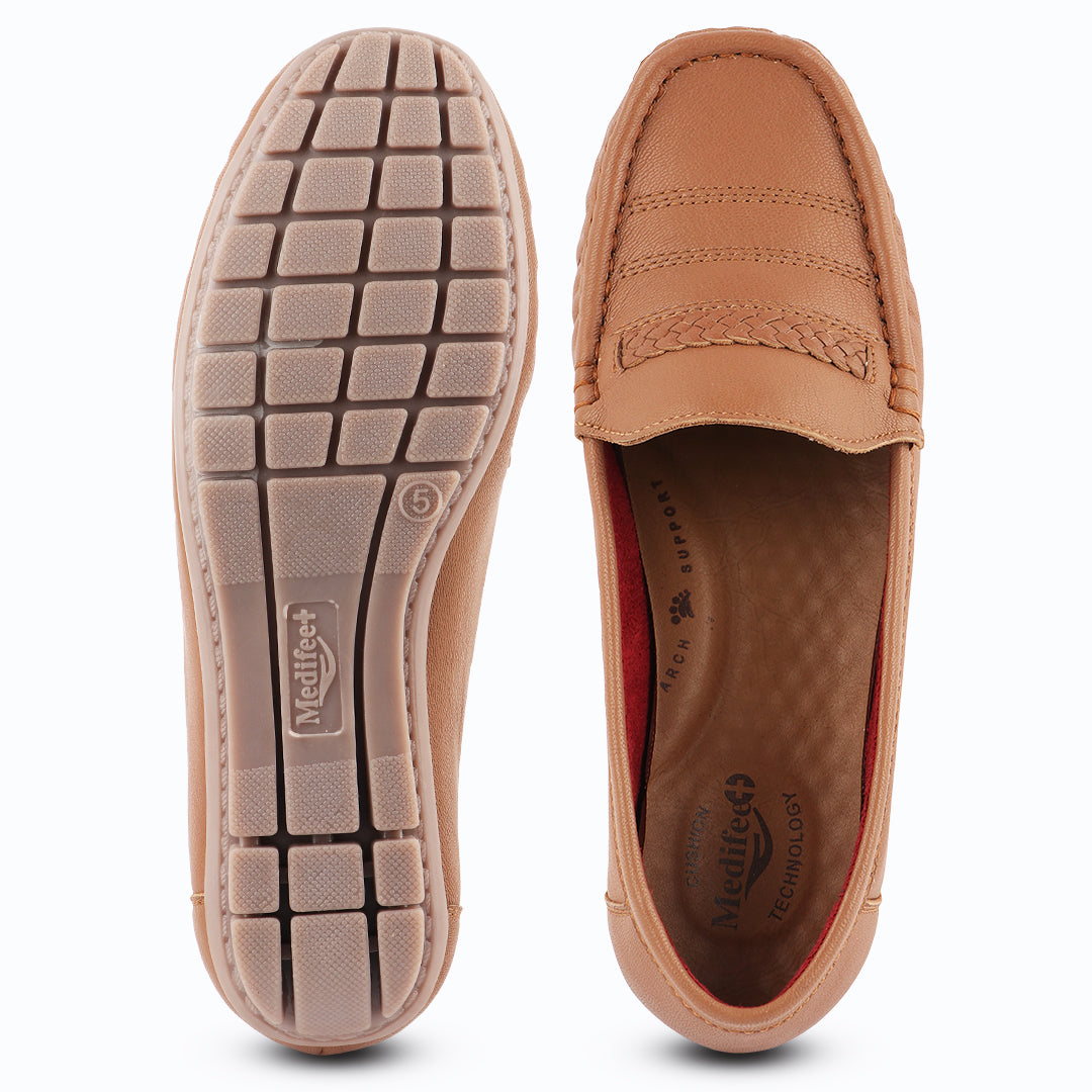 Medifeet Genuine Leather Comfortable & Arch Support Loafers For Women's