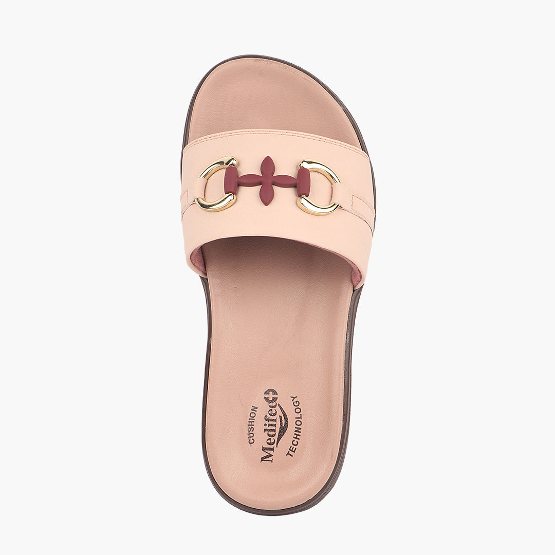 Medifeet Classic Leather Slide for Women (Cushioned Footbed & Arch Support)
