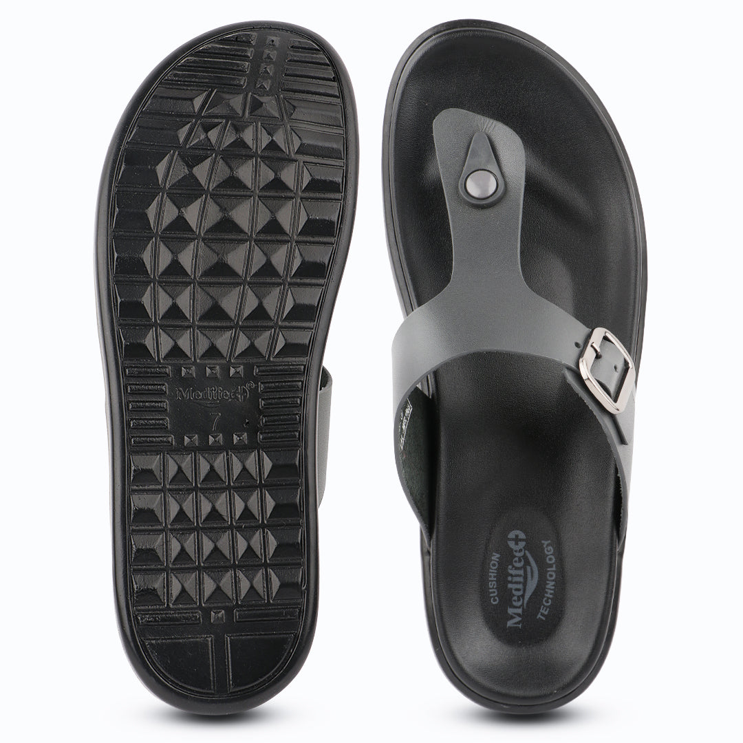 Medifeet Stylish and Comfortable Slippers for Men
(Leather Slippers | V Strapped Design)