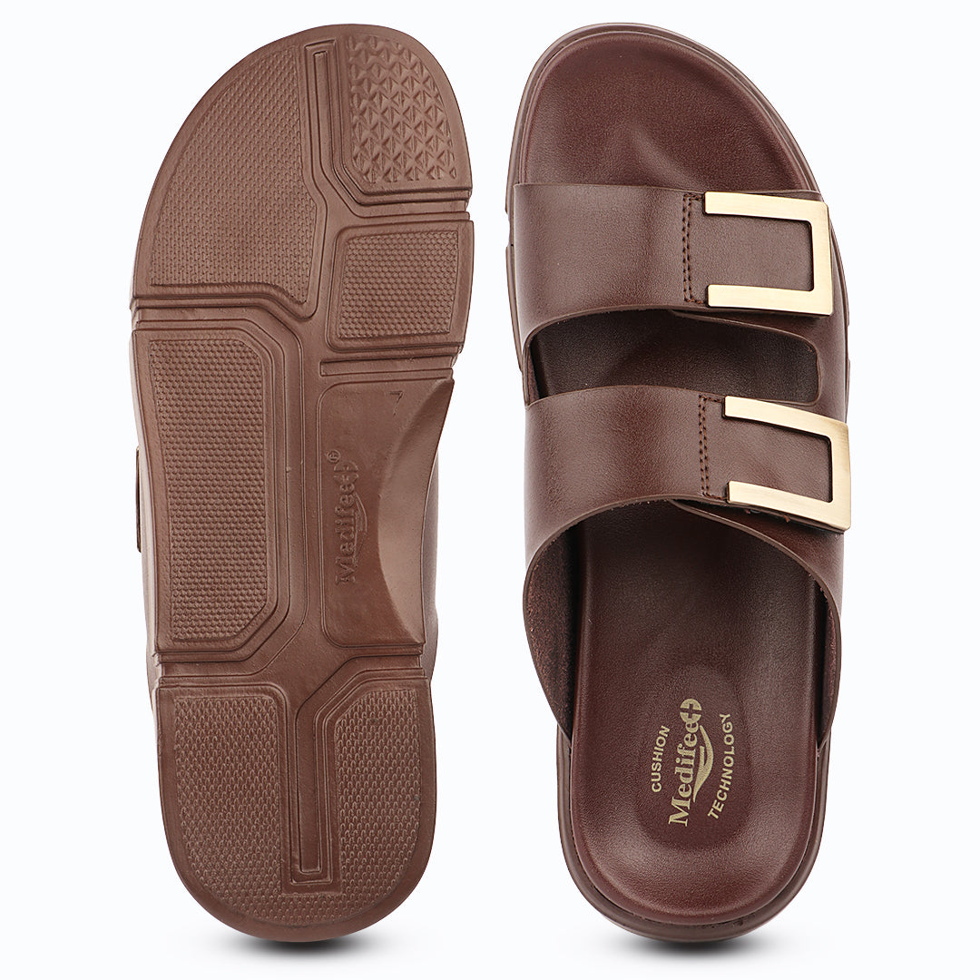 Medifeet Comfort Slide Sandals For Men's - Adjustable double straps with elegant metal buckles
