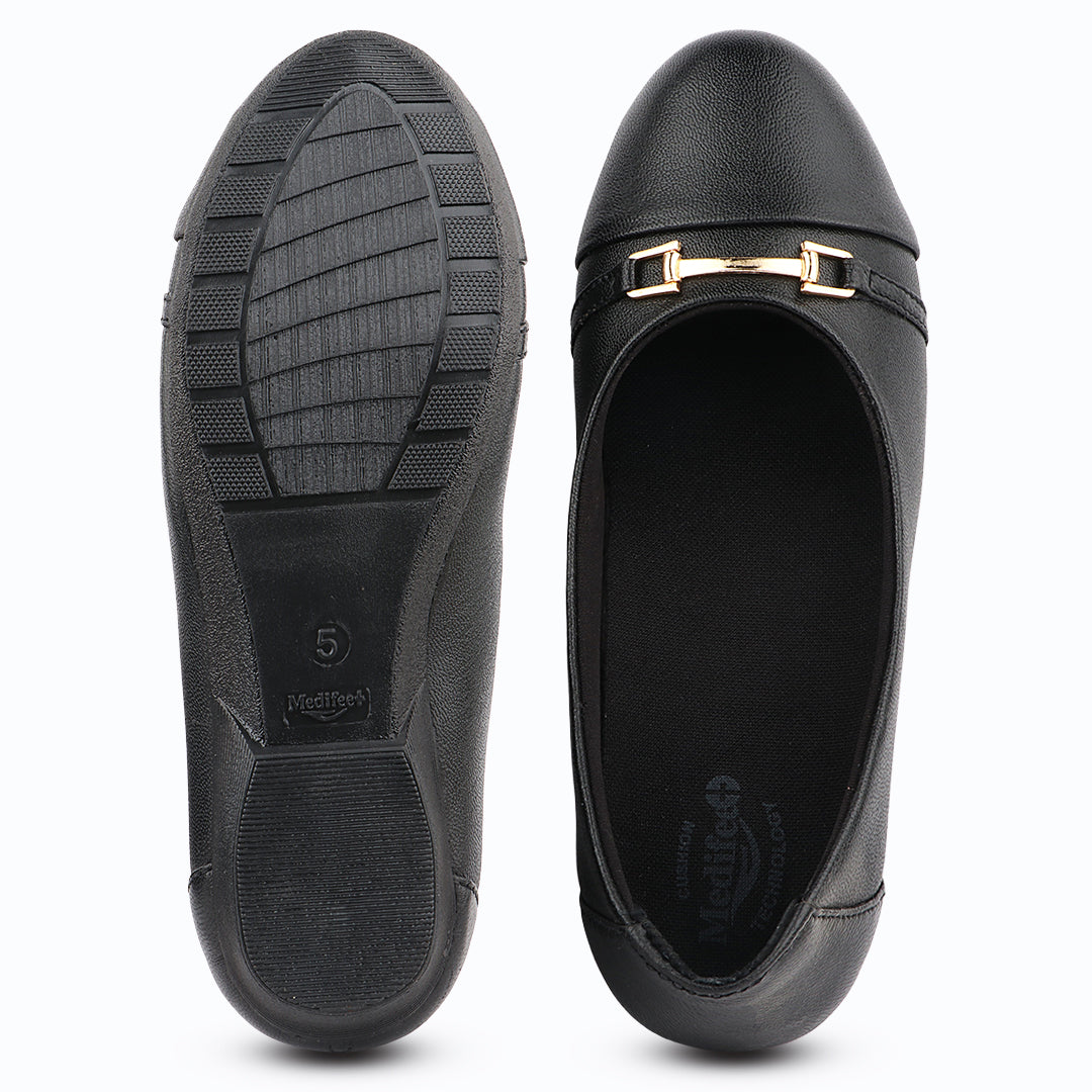 Medifeet Women's Genuine Leather Flats Ballet – (Arch Support, Cushioned Insole, Formal & Office Wear Comfort)