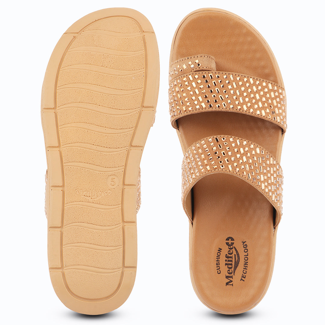 Medifeet Stylish Leather Slippers (Women) (Dual Strap for Better Fit)