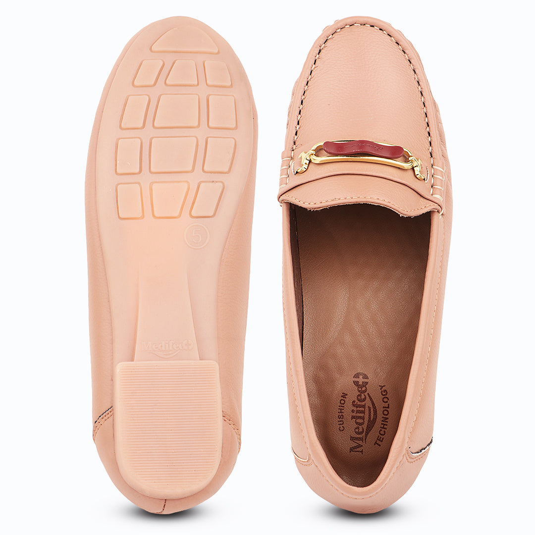Medifeet Women’s Casual Leather Moc Toe Loafer Shoes | Pain-Free Walking Shoes