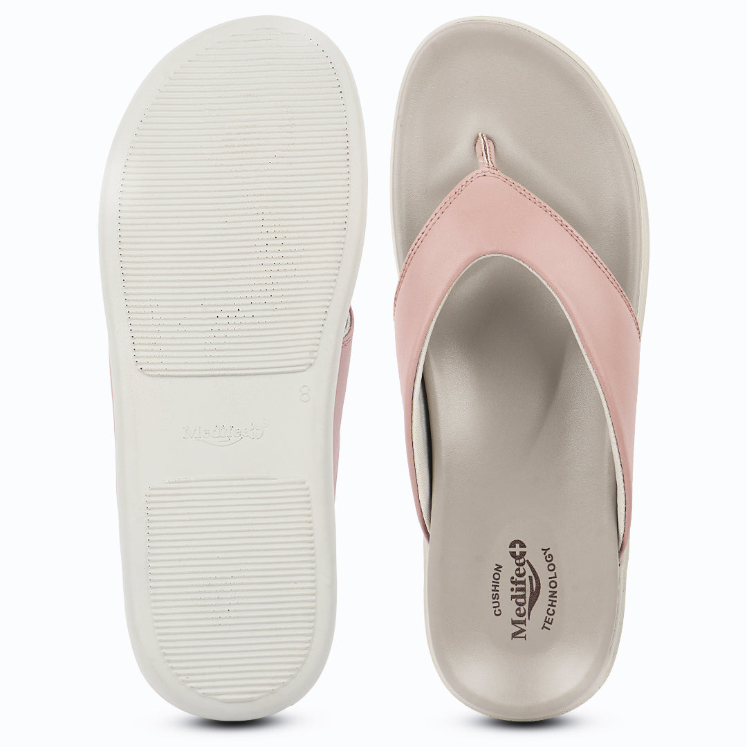 Cushioned V Strap Leather Slippers for Women