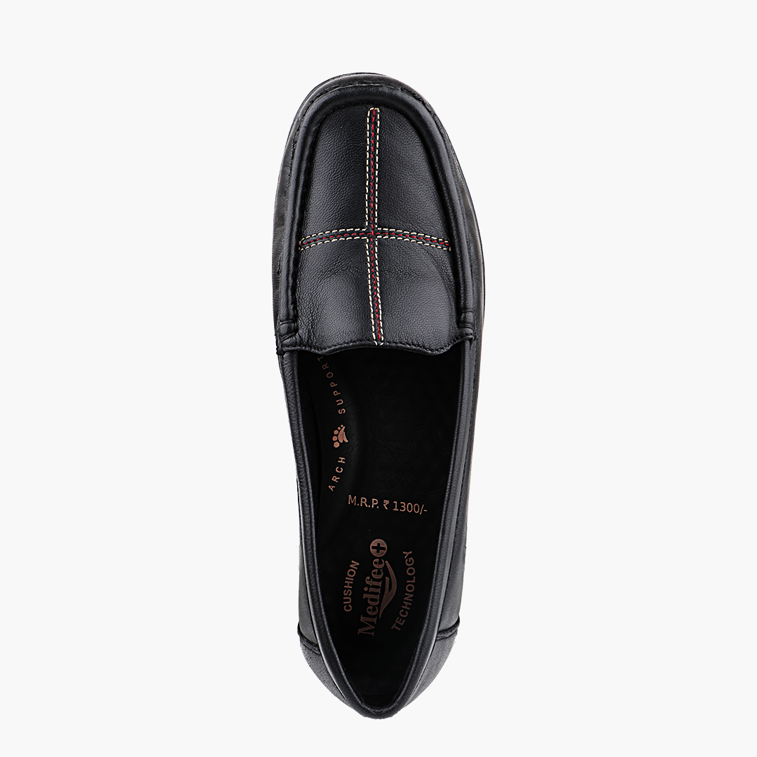 Subtle Heel Leather Loafers for Women with Arch Support
