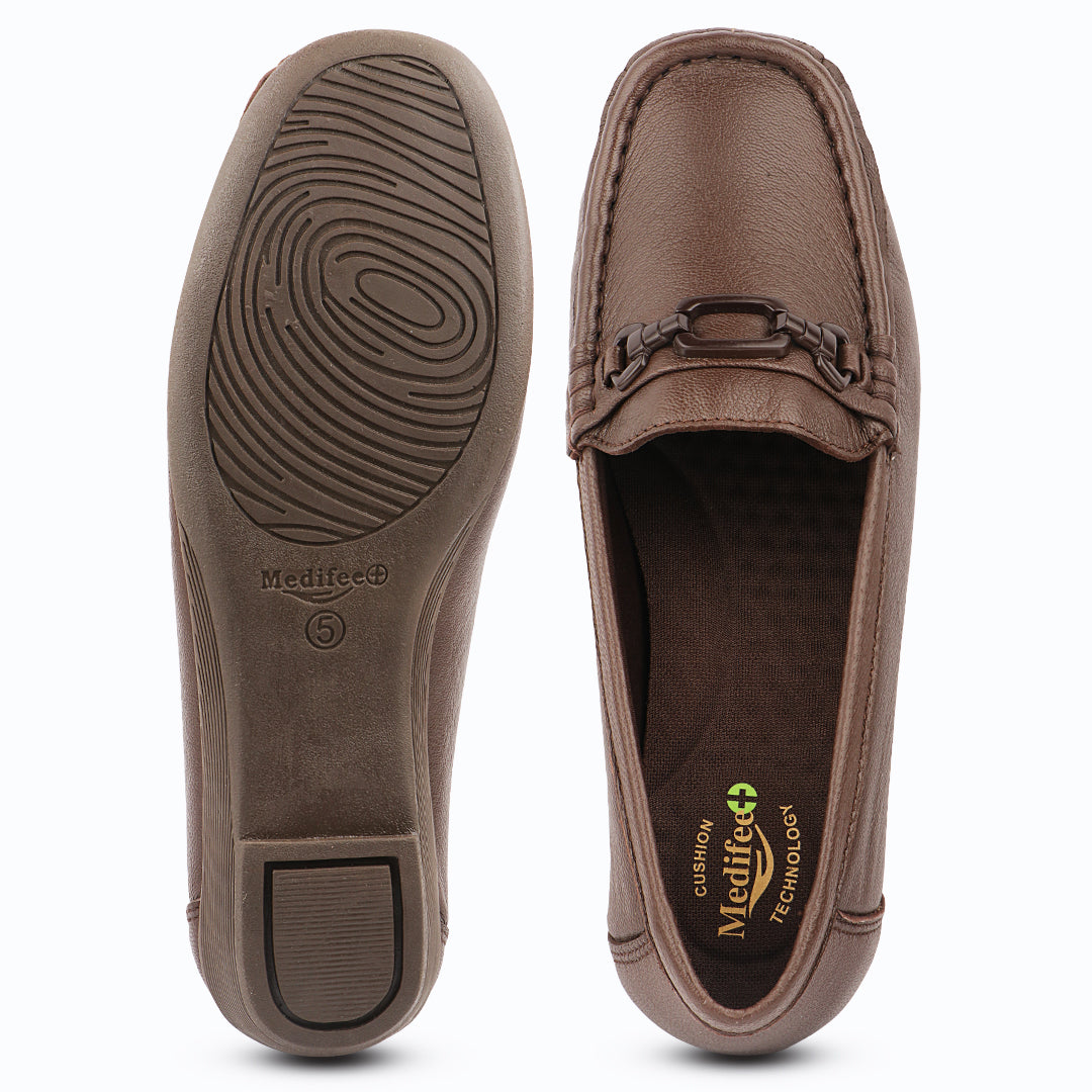 Medifeet Women’s Comfort Loafers – Genuine Leather Slip-On Flats with Arch Support & Cushioned Insole
