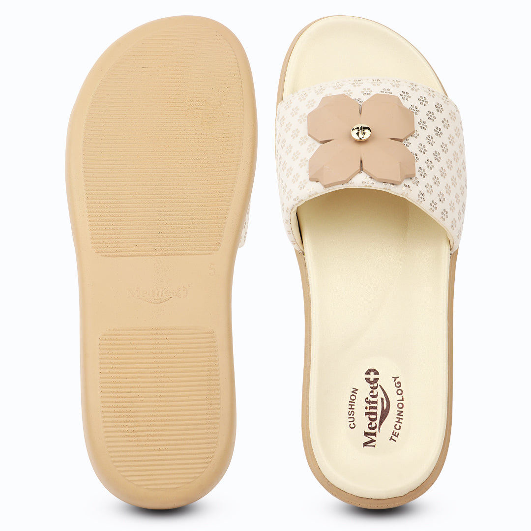 Medifeet Orthopedic Trendy Slides With Arch Support For Women's | Soft Cushion Sole Flats | Fashion Floral Footwear