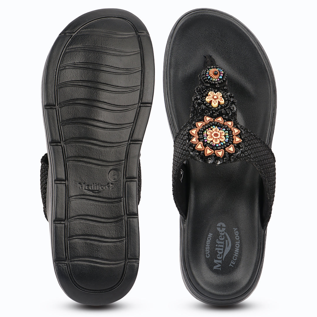 Medifeet Women’s Orthopedic Sandals with Arch Support – Comfortable Beaded Slip-On Flats