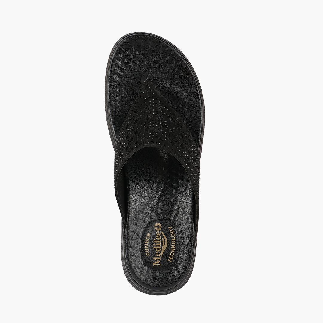 Broad V- Strap Women Vegan Leather Slippers