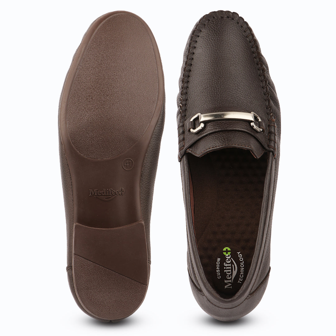 Medifeet Men's Genuine Leather Horsebit Loafers – Orthopedic Comfort with German Technology & Arch Support