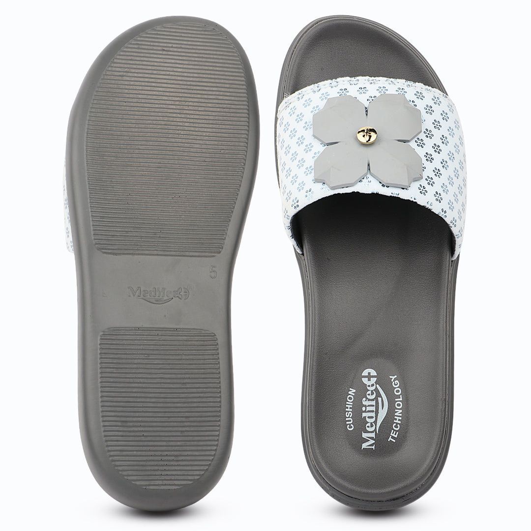 Medifeet Orthopedic Trendy Slides With Arch Support For Women's | Soft Cushion Sole Flats | Fashion Floral Footwear
