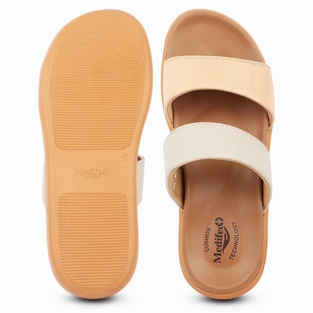 Medifeet Women’s Elegant Dual Tone Comfortable Slides with Orthopedic Cushioned Footbed & Arch Support