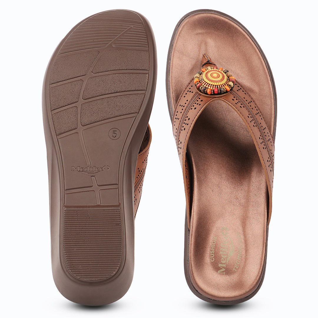Medifeet Premium Laser Cut Strap with Elegant Embellishment Design Slippers For Women's - Everyday Comfort