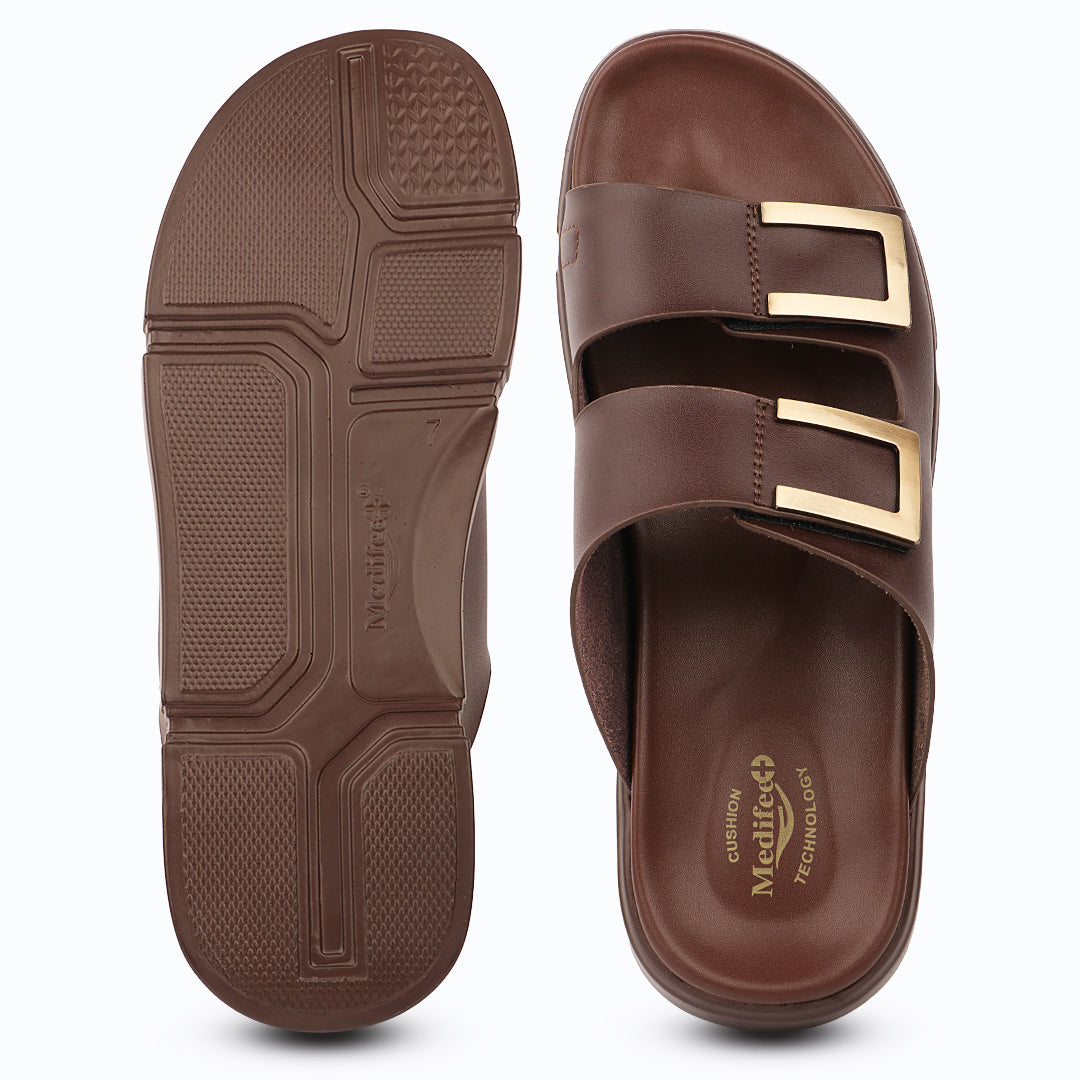 Medifeet Comfortable Toe-Ring Slide Sandals For Men's - Adjustable double straps with elegant metal buckles