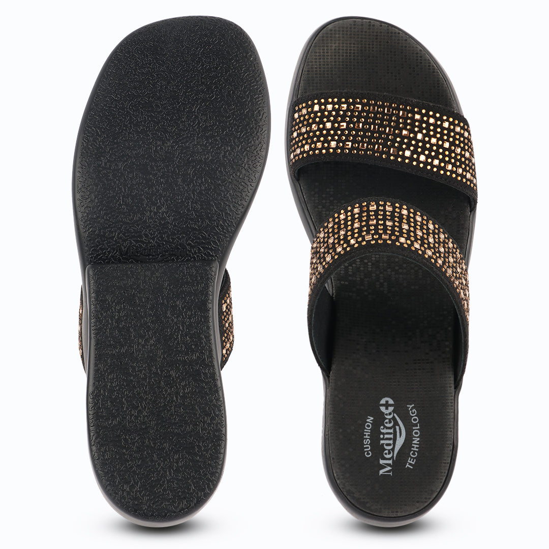 Medifeet Dual Strap Women Wedge Heel Sandals (All Day Wear Comfort)