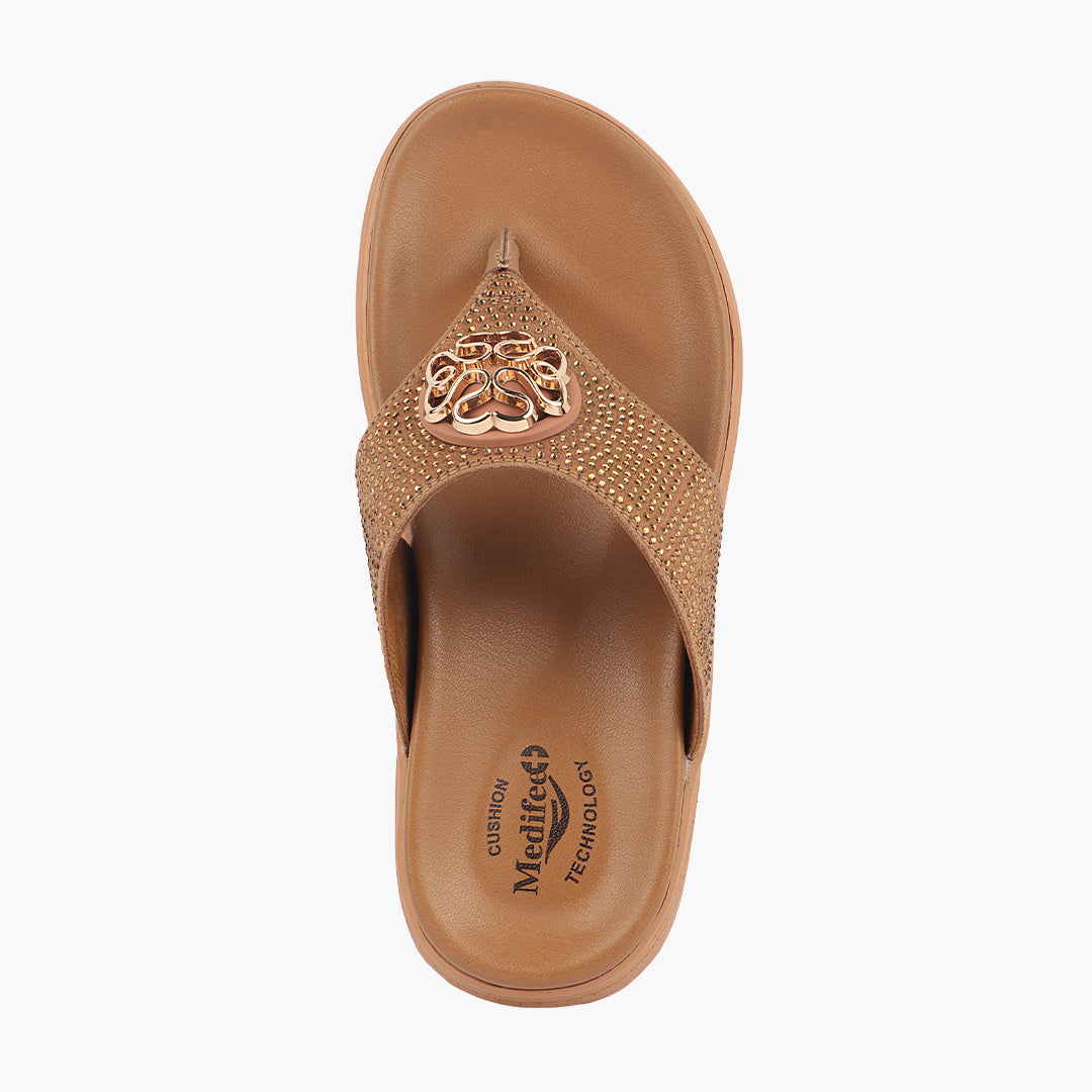 Medifeet Stylish Stone and Comfy Slippers for Women with Midsole Arch Support