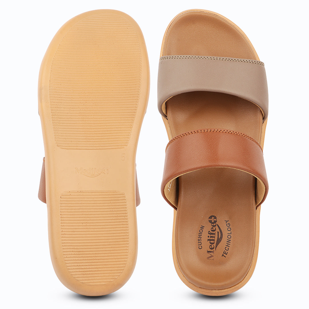 Medifeet Women’s Elegant Dual Tone Comfortable Slides with Orthopedic Cushioned Footbed & Arch Support