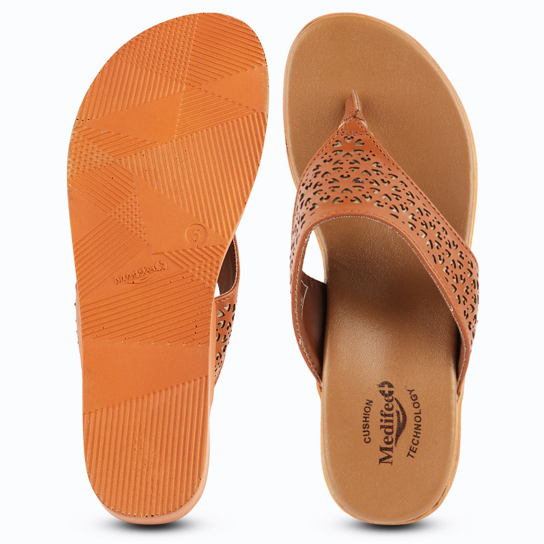 Medifeet Women’s Comfort Wedge Toe-Post Sandals | Cushioned Footbed | Stylish Laser-Cut Upper | Lightweight Platform Heels