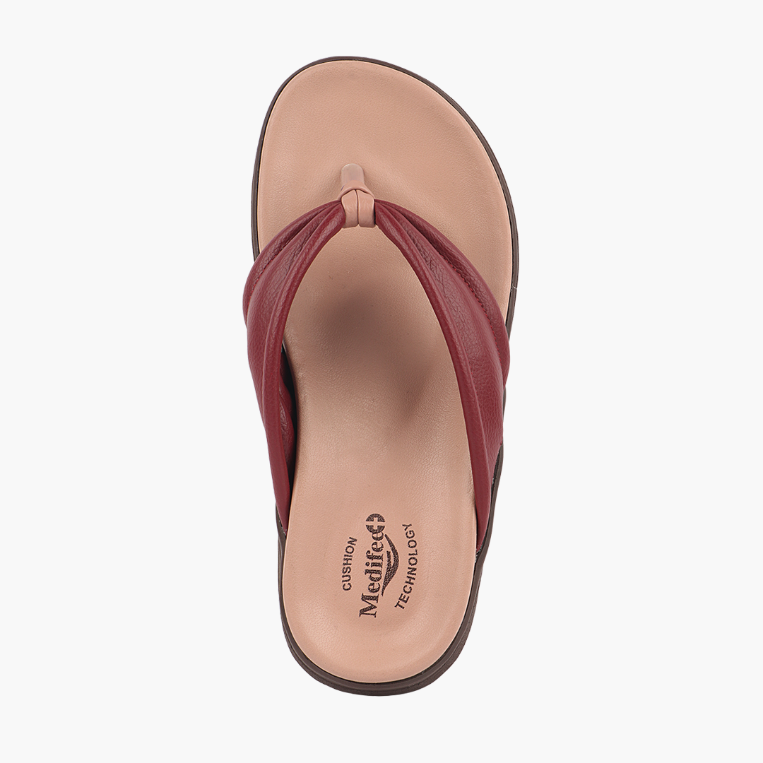 Modern V Strap Style Comfy Leather Slippers for Women