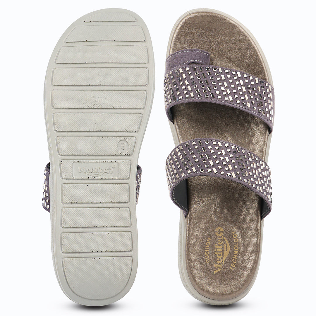 Medifeet Stylish Leather Slippers (Women) (Dual Strap for Better Fit)