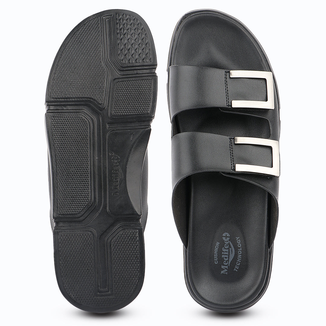 Medifeet Comfort Slide Sandals For Men's - Adjustable double straps with elegant metal buckles