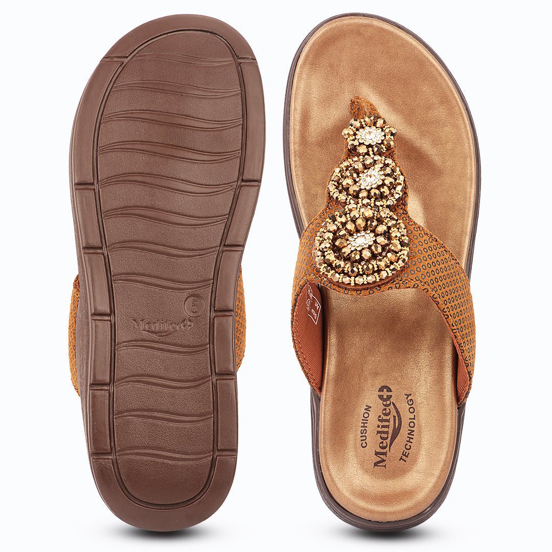 Medifeet Women’s Orthopedic Sandals with Arch Support – Comfortable Beaded Slip-On Flats