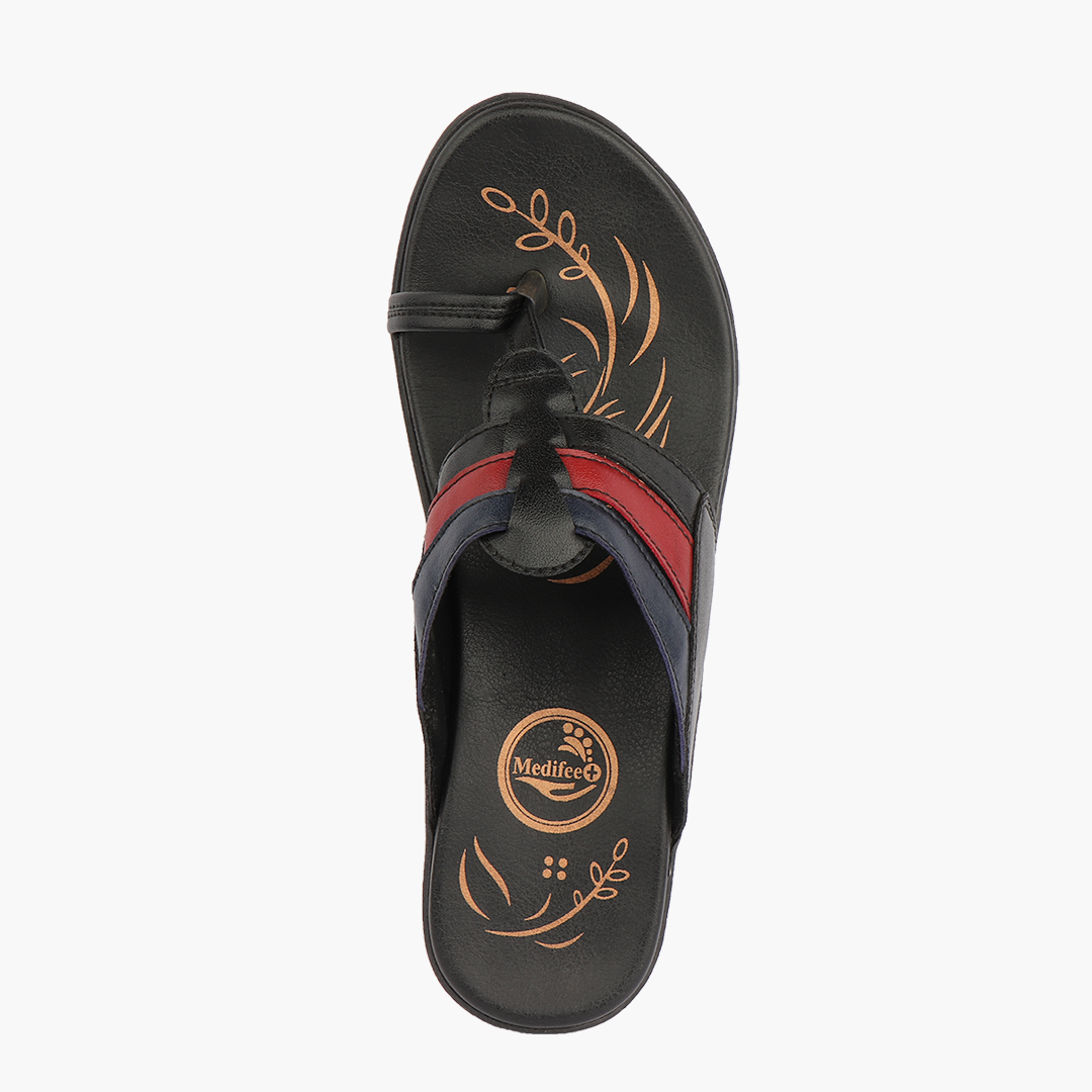 Medifeet Leather Slippers for Women (Kolhapuri Style | Premium Leather)