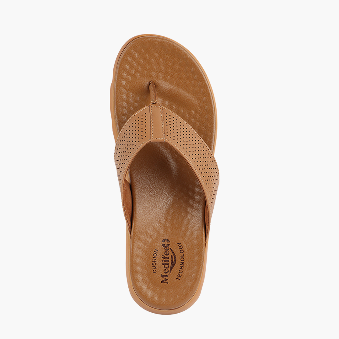 Broad Strap, Cushioned Leather Slippers for Women