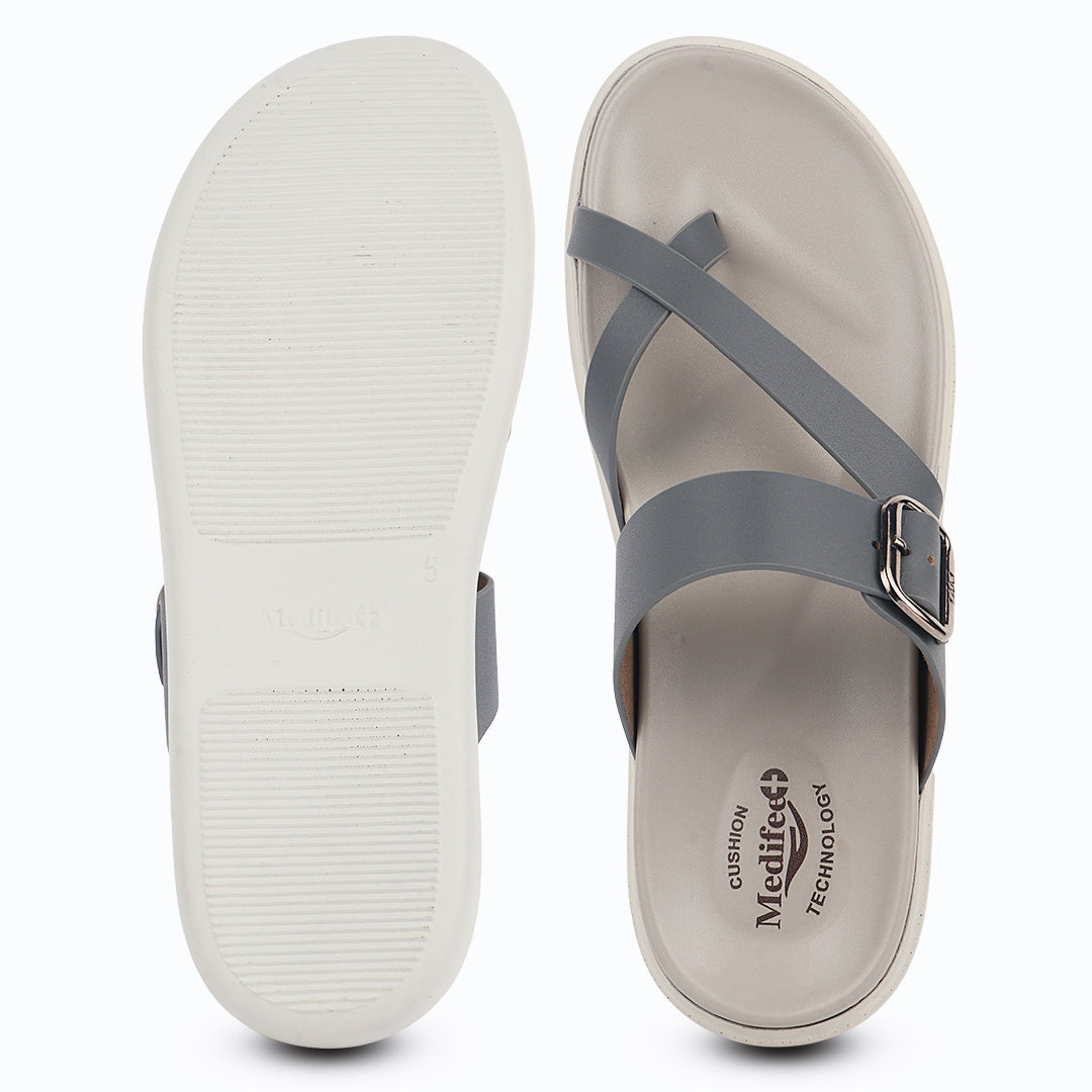 Medifeet Women’s Comfort Cross Strap Slide Sandals with Adjustable Buckle | Arch Support | Cushioned Footbed | Lightweight Anti-Slip Sole