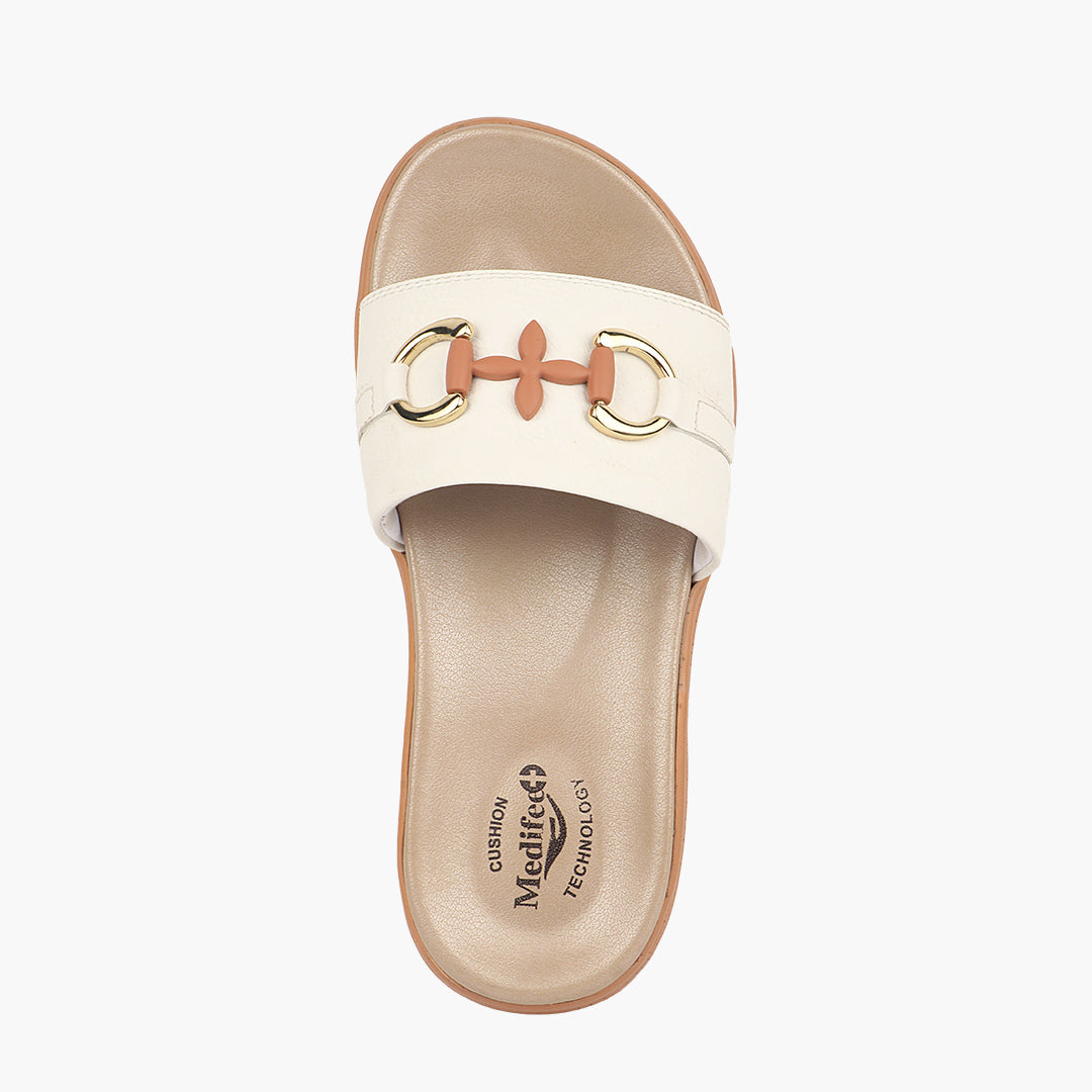 Medifeet Classic Leather Slide for Women (Cushioned Footbed & Arch Support)