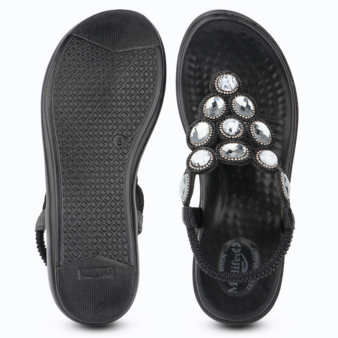 Medifeet Women’s Sparkling Stone-Studded Comfort Sandals | Soft Cushioned Midsole & Elastic Back Strap Fit